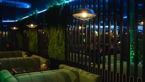 Зеленые диваны и светильники в лаундже «Мята Lounge»