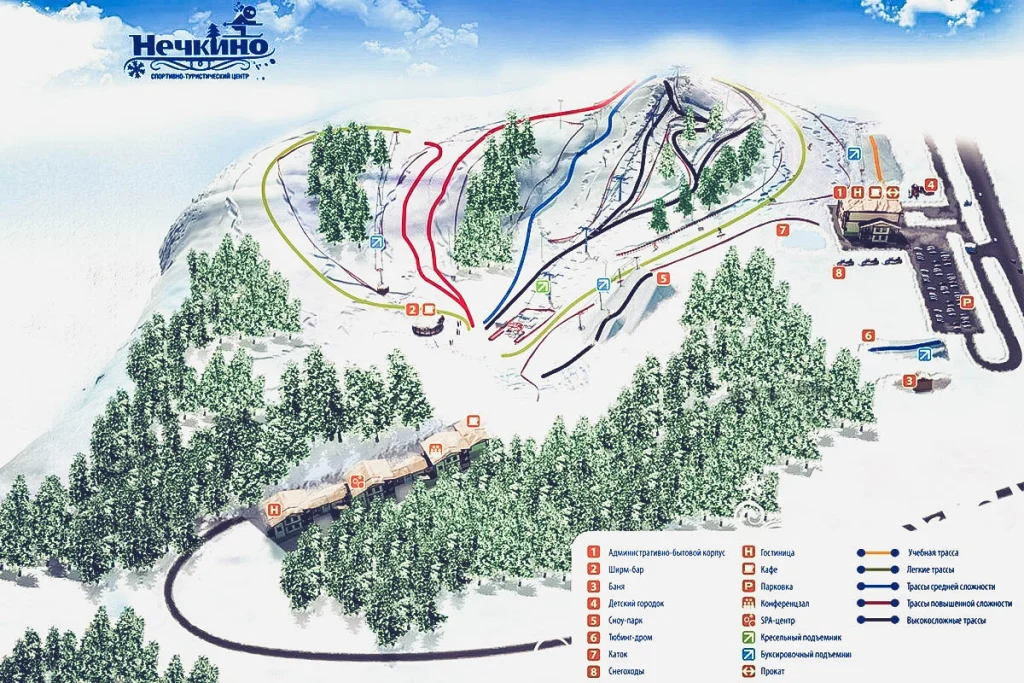 Схема трасс горнолыжного курорта «Нечкино» под Ижевском