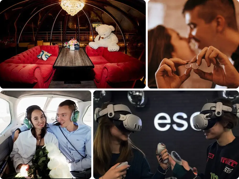 Купольная беседка Igloobar, мастер-класс по кольцам, полёт над Казанью, пара в VR-шлемах в клубе escape.